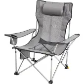 Vevor Campingstuhl, Campingliege bis 150 kg belastbarer Klappstuhl mit Fußstütze, Getränkehalter, Seitentasche und Kopfstütze, Liege für Camping, Angeln und Outdoor-Aktivitäten, Grau