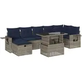 Syfax 8-teiliges Gartensofa-Set mit Kissen, grau, Polyrattan