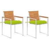 Syfax Gartenstühle mit Kissen 2 Stk. Massivholz Akazie und Stahl