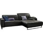 KAWOLA Sofa YORK Leder Life-line fango Recamiere rechts Fuß Metall schwarz