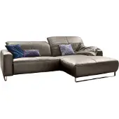 KAWOLA Sofa YORK Leder Life-line bisquit Recamiere rechts Fuß Metall Chrom matt