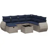 Syfax 8-teiliges Gartensofa-Set mit Kissen, grau, Polyrattan