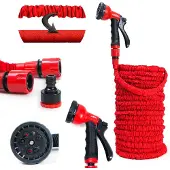Grafner Gartenschlauch flexibel dehnbar Flexischlauch, 30 Meter, 3-fach Latexkern, mit 8-fach Soft-Multifunktionsbrause, KEIN PLATZEN, massive Steckverbinder, rot flexi Schlauch