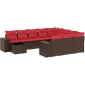 Syfax 11-teiliges Gartensofa-Set mit Kissen, braun, Polyrattan