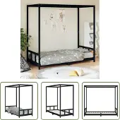 The Living Store Kinderbett Schwarz 90x200 cm Massivholz Kiefer