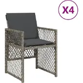 Syfax Gartenstühle mit Kissen 4 Stk. Grau Poly Rattan
