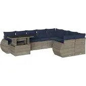 Syfax 10-teiliges Gartensofa-Set mit Kissen, grau, Polyrattan
