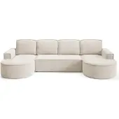 Bettso FLOW U Schlafsofa mit Schlaffunktion hellbeige in Curio Stoff
