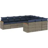 Syfax 10-teiliges Gartensofa-Set mit Kissen, grau, Polyrattan