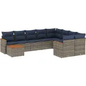 Syfax 10-teiliges Gartensofa-Set mit Kissen, grau, Polyrattan