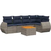 Syfax 6-teiliges Gartensofa-Set mit Kissen, grau, Polyrattan