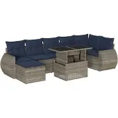 Syfax 8-teiliges Gartensofa-Set mit Kissen, grau, Polyrattan