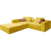 KAWOLA Sofa CARMO Ecksofa Stoff gelb mit Hocker Recamiere links