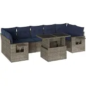 Syfax 8-teiliges Gartensofa-Set mit Kissen, grau, Polyrattan