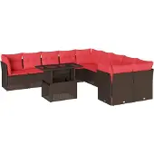 Syfax 11-teiliges Gartensofa-Set mit Kissen, braun, Polyrattan