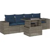 Syfax 5-teiliges Gartensofa-Set mit Kissen, grau, Polyrattan