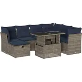 Syfax 8-teiliges Gartensofa-Set mit Kissen, grau, Polyrattan