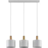 LINDBY Hängeleuchte Kadir, 73 cm, 3-flammig, weiß, Holz