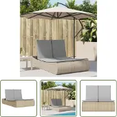The Living Store Doppel-Sonnenliege mit Auflagen Beige Poly Rattan