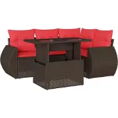 Syfax 5-teiliges Gartensofa-Set mit Kissen, braun, Polyrattan