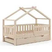VitaliSpa Hausbett Design Naturholz 80x160 cm mit Gästebett, Model 35964