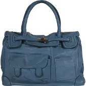 Samantha Look Shopper , Damen, Gr. B/H/T: 41cm x 29cm x 16cm onesize, blau, Leder, leicht glänzend, unifarben, Taschen Shopper, echt Leder, Made in Italy