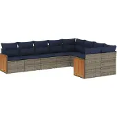 Syfax 9-teiliges Gartensofa-Set mit Kissen, grau, Polyrattan