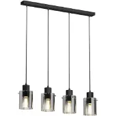 LINDBY Hängelampe Kourtney, 4-flg., schwarz/grau, Glas, E27