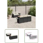 The Living Store 6-tlg. Garten-Sofagarnitur mit Kissen Schwarz Poly Rattan
