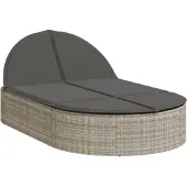 Syfax Doppel-Sonnenliege mit Kissen Hellgrau Poly Rattan