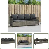 The Living Store Sonnenliege mit Kissen Grau Poly Rattan