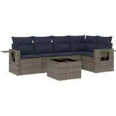 Syfax 6-teiliges Gartensofa-Set mit Kissen, grau, Polyrattan
