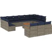 Syfax 14-teiliges Gartensofa-Set mit Kissen, grau, Polyrattan