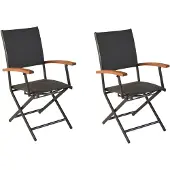 Merxx Gartensessel Paxos 2er Set, klappbar - Aluminium/Textil/Akazie