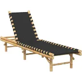 Syfax Sonnenliege mit schwarzem gewebtem Gurtband 55x200x30 cm Bambus