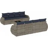 Syfax 9-teiliges Gartensofa-Set mit Kissen, grau, Polyrattan