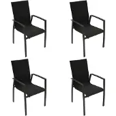 Degamo Gartenstuhl Gartensessel Stapelsessel FARO, Aluminium anthrazit + Kunstgewebe gepolstert schwarz, 4 Stück