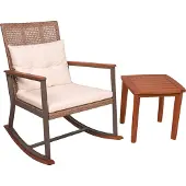 Garden Pleasure Schaukelstuhl "SINALOA", braun (hellbraun, hellbraun, hellbraun), B:84cm H:90cm T:68cm, Massivholz, Stühle, Schaukelstuhl, Teak Look, inkl. Tisch und Auflagen