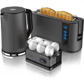 Arendo Frühstücks Set in Grau - Wasserkocher / Langschlitz Toaster / Eierkocher