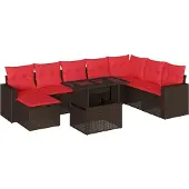 Syfax 9-teiliges Gartensofa-Set mit Kissen, braun, Polyrattan
