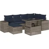 Syfax 7-teiliges Gartensofa-Set mit Kissen, grau, Polyrattan