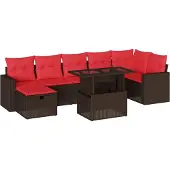 Syfax 8-teiliges Gartensofa-Set mit Kissen, braun, Polyrattan