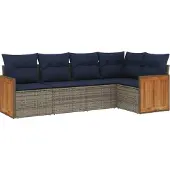 Syfax 5-teiliges Gartensofa-Set mit Kissen, grau, Polyrattan