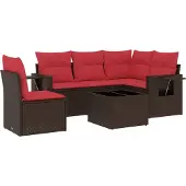 Syfax 6-teiliges Gartensofa-Set mit Kissen, braun, Polyrattan