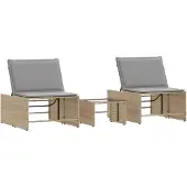 Syfax Sonnenliegen 2 Stk. mit Tisch Beige Poly Rattan