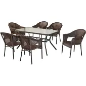 Merxx Gartenmöbel Set Ravenna 7tlg., 6 Stapelsessel, Tisch 150 x 85 cm, schoko - Aluminium/Polyrattan