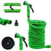 Grafner Gartenschlauch flexibel dehnbar Flexischlauch, 37,5 Meter, mit Multifunktionsbrause, stabiler Latexkern, KEIN PLATZEN, massive Ausführung, grün flexi Schlauch