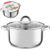 Florina INDUKTION Edelstahl TOPF Gas mit Glasdeckel KOCHTOPF Suppentopf 6,1L