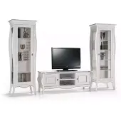 AEA Wohnwand TV-Ständer 2x Vitrine Regal Luxus Wohnzimmer Weiß Anbauwand