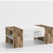 Möbelando Couchtisch Kaffeetisch Sofatisch Beistelltisch Wohnzimmer Tisch "Cesena I" Weiß-Hochglanz / Ahorn